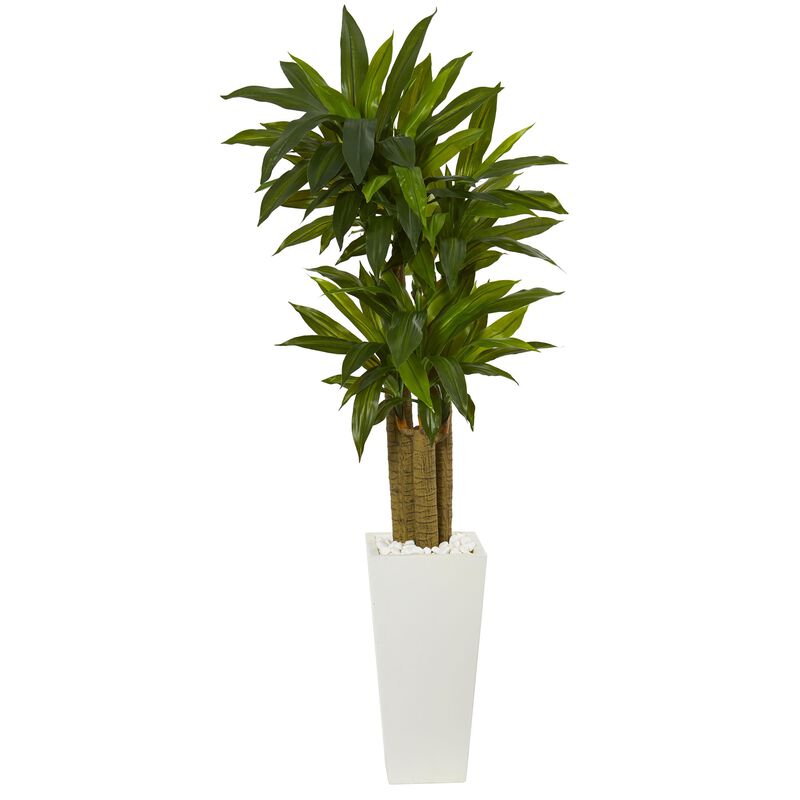 Hivvago 5' Cornstalk Dracaena Artificial Plant in White Tower Planter