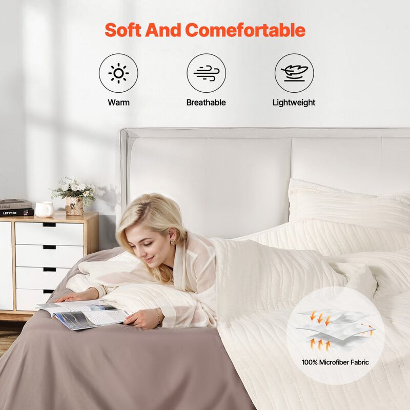 Beige Queen Size Quilt Set, 3-Piece Lightweight Comforter Bedding Set All Season image number 6