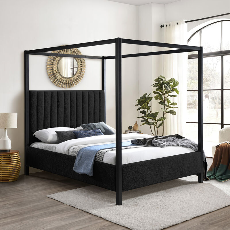 Meridian Furniture Kelly Black Boucle Fabric Queen Bed