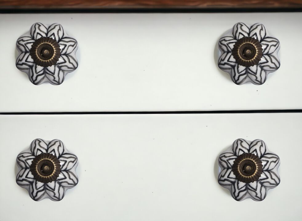 HomeRoots Set of Eight Black And White Ceramic And Metal Drawer Pull Knobs