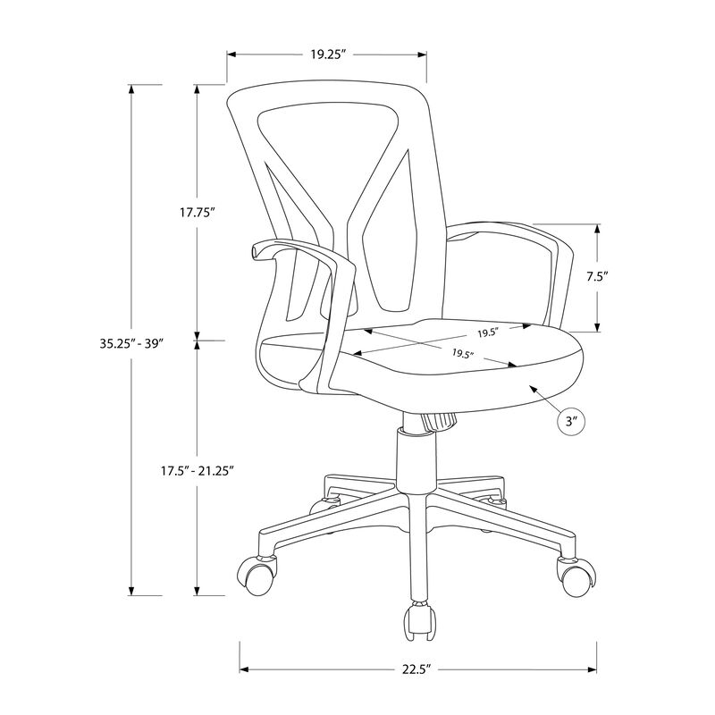 Monarch Specialties I 7340 Office Chair, Adjustable Height, Swivel, Ergonomic, Armrests, Computer Desk, Work, Metal, Fabric, Grey, Black, Contemporary, Modern