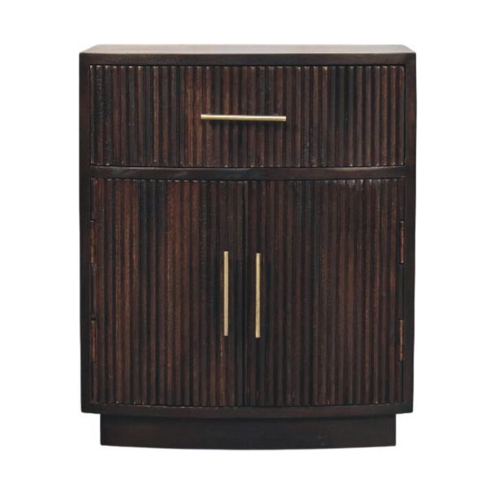 Artisan Furniture Solid Wood Milan Bedside,1 Drawer, 2 Inside Shelves, Dark Brown
