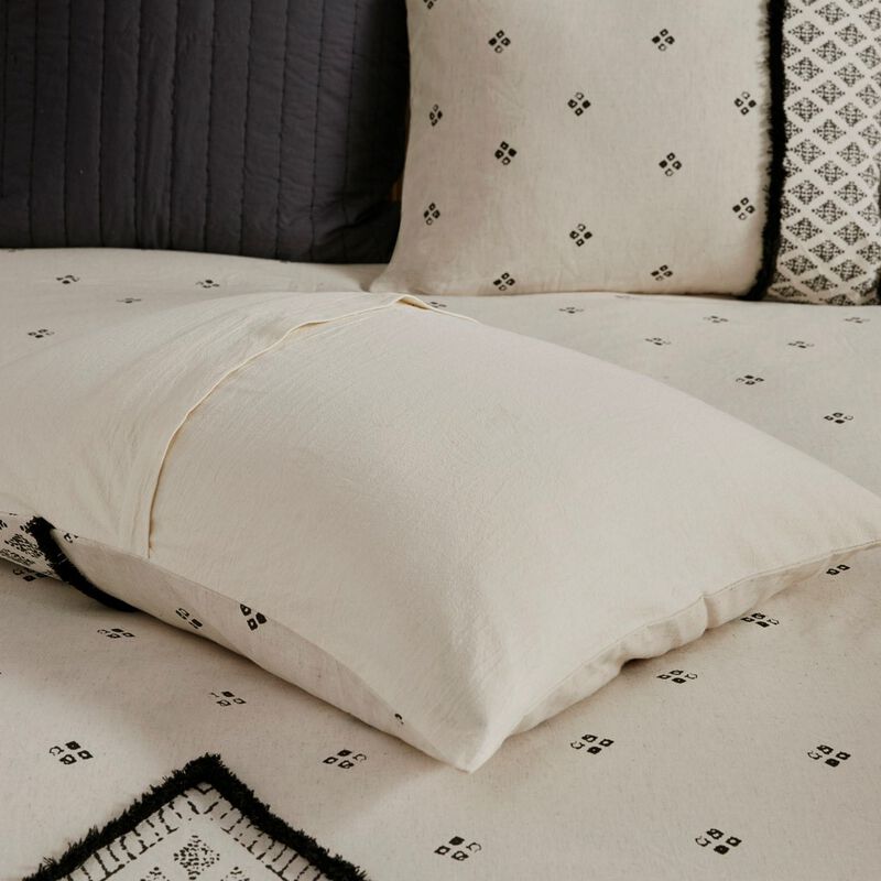 Gracie Mills Fannie Modern-Boho 3-Piece Cotton and Flax Duvet Cover Set