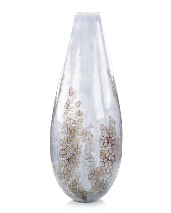 Sky Grey Crackled Glass Tall Vase