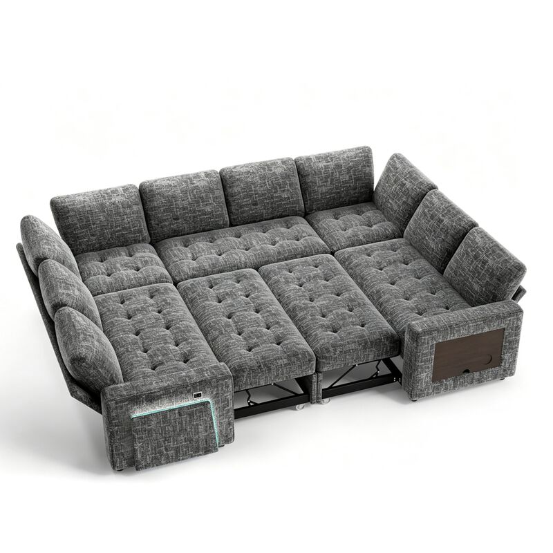 102" 8-Seat U-Shaped Modular Sectional Sleeper Sofa with Pull Out Bed, Chenille Reclining Backrests image number 0