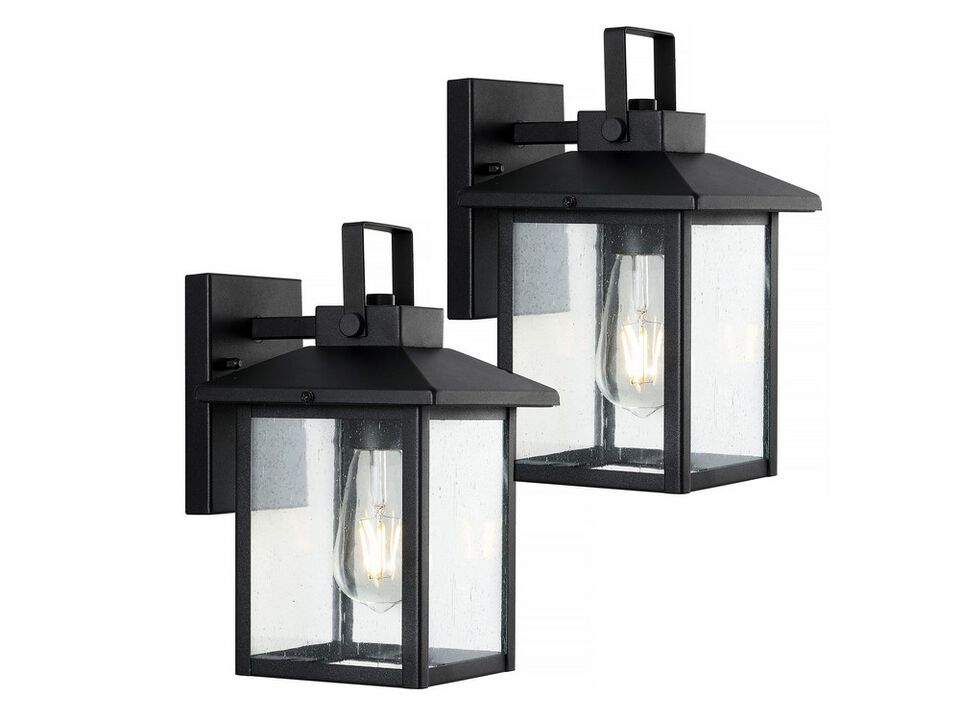 Bungalow 1-Light Iron/Seeded Glass Rustic Traditional Lantern LED Outdoor Sconce