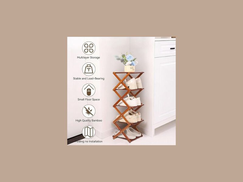 Entryway Bamboo Shoe Organizer 5 Tier Space Saving Walnut Rack image number 2