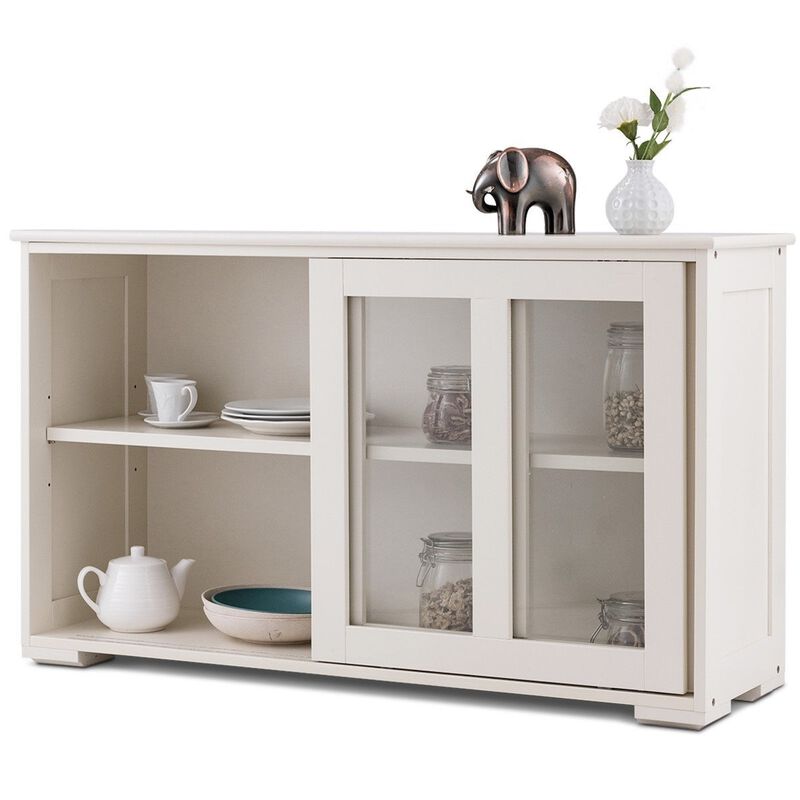 QuikFurn Modern Cream White Wood Buffet Sideboard Cabinet with Glass Sliding Door image number 4