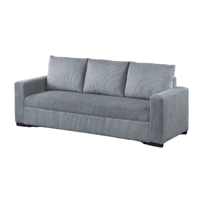Billy Convertible Pull Out Sofa Bed, Gray Corduroy,  85 Inch - Benzara