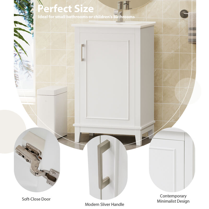 ELEMENT ACE Modern Compact Bathroom Vanity Cabinet with Ceramic Basin and Ample Storage Space image number 8