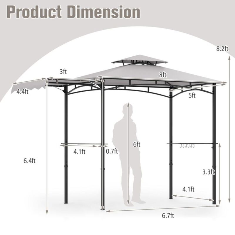Hivvago 11 x 5 FT Grill Gazebo with Side Awning and Double-Tiered Top