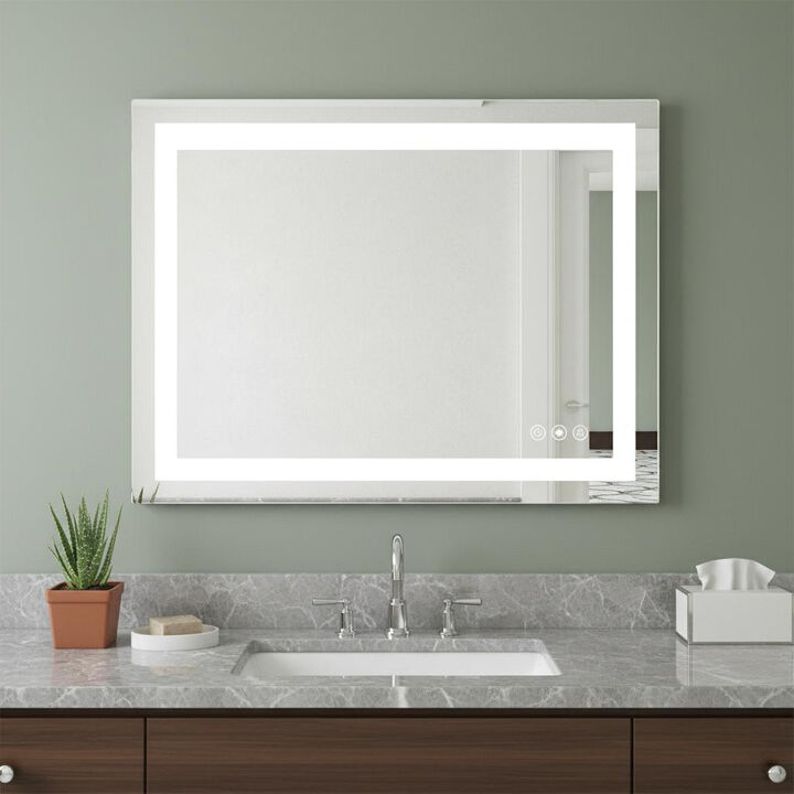 HomeRoots 24" Lighted Frameless Anti Fog Bathroom Vanity Mirror