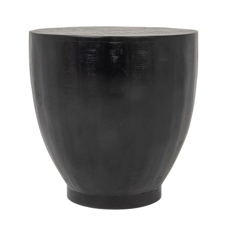Round Mango Wood Drum End Table with Combed Finish, Black image number 3