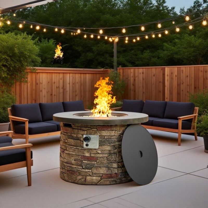 36" Propane Gas Fire Pit Table, 50000 BTU Round Concrete Fire Pit With Two-Gear Flame Adjustment image number 1
