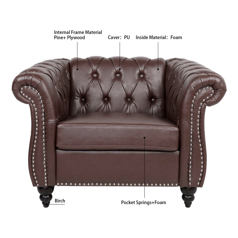 1 Seater Sofa For Living Room, Rolled Arms