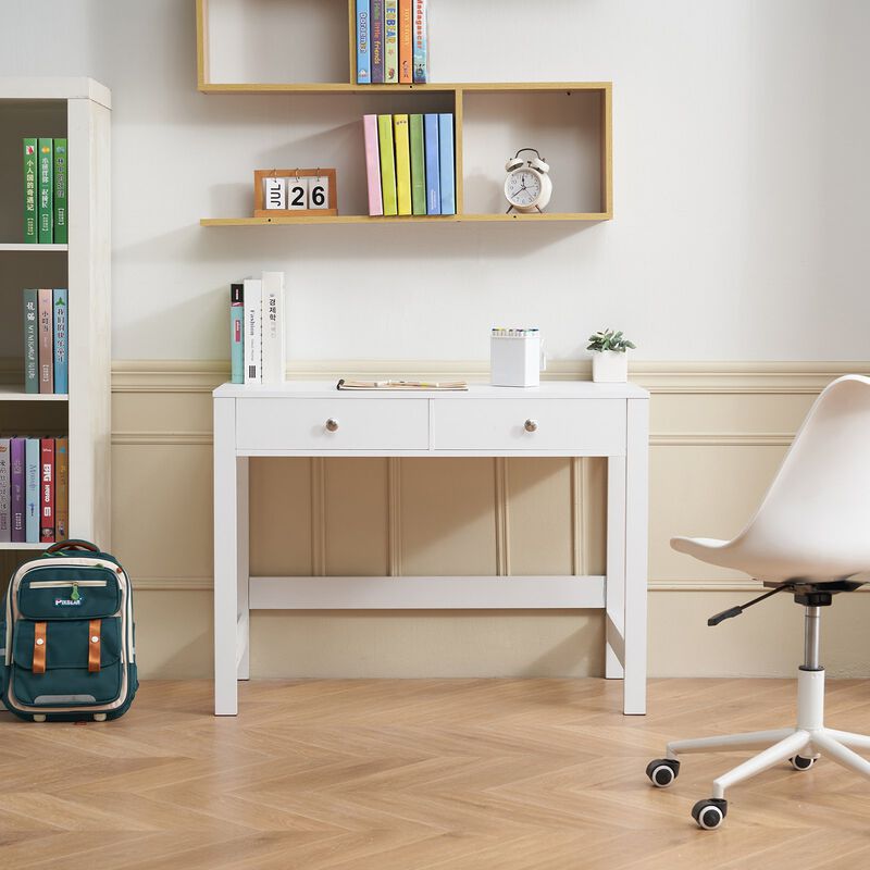 Modern Kids Writing Desk with Storage Drawers Rectangle Study Table for Home Office-White image number 1