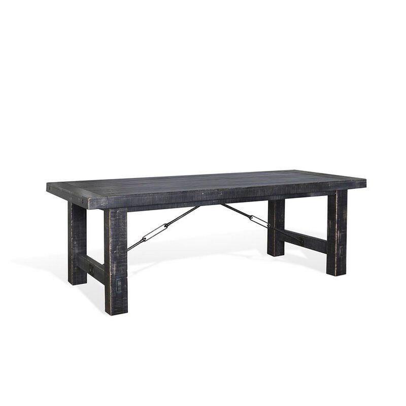 Rena Dining Table, 2 Extension Leaves, 86-122 Inch Black Mahogany Wood - Benzara