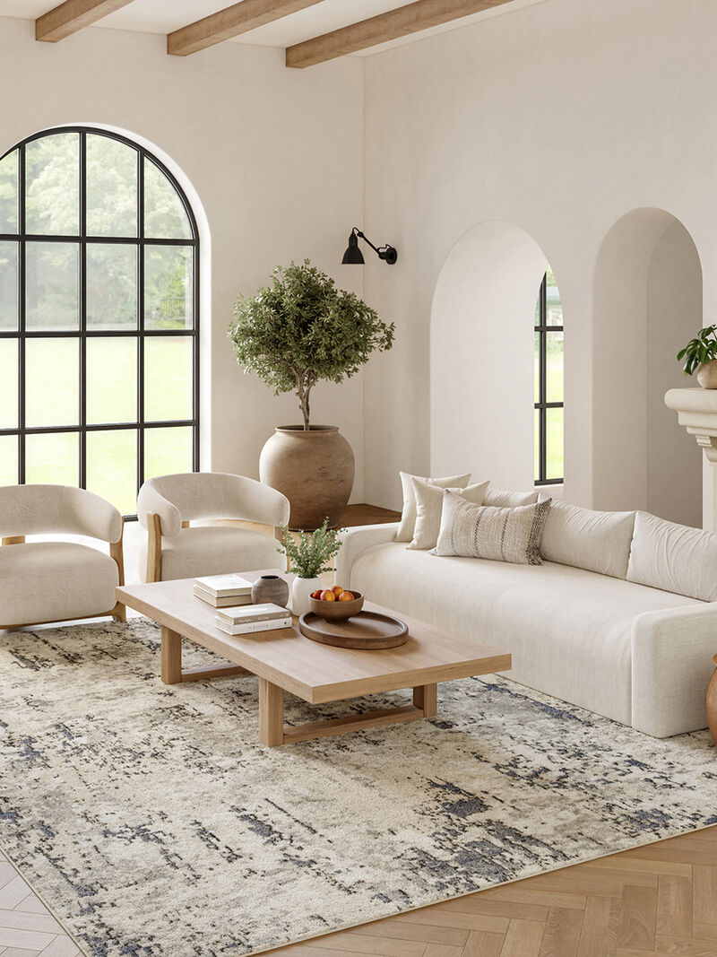 Quarry QUA01 Ivory/Blue/Gray 6' x 9' Rug