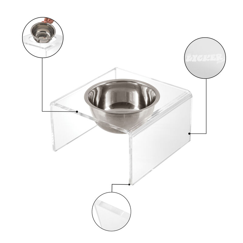 Keaton Modern Acrylic Rectangular Elevated Pet Feeder with Stainless Steel Bowls
