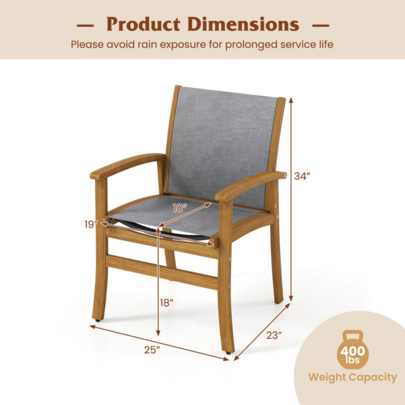 Outdoor Dining Chairs Set of 2, Breathable Fabric with Acacia Wood Frame image number 2