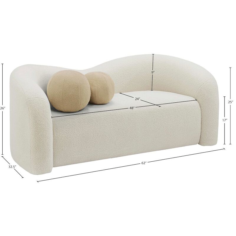 Meridian Furniture Kali Cream Faux Shearling Teddy Fabric Loveseat