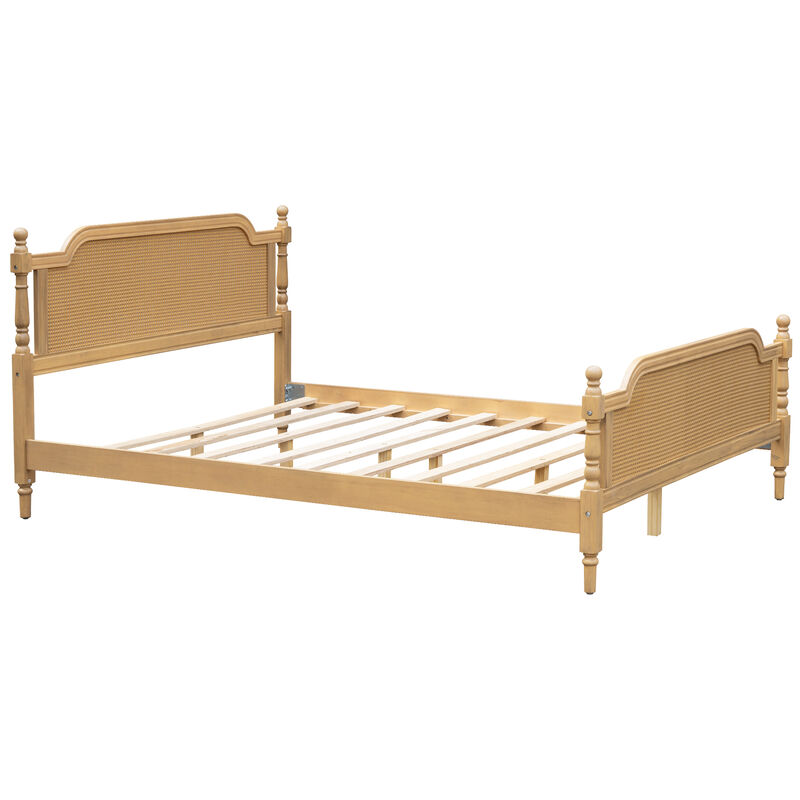 Merax Platform Bed Frame with Rattan Headboard