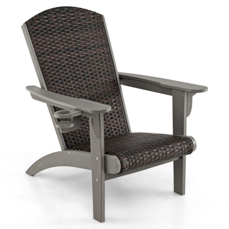 Hivvago Patio Adirondack Chair with Rattan Padded Seat and Hidden Cupholder image number 0