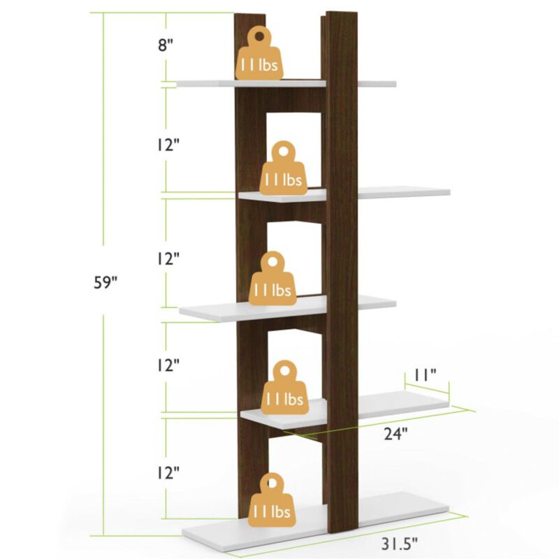 Hivago 5-Tier Freestanding Bookshelf with Anti-Toppling Device