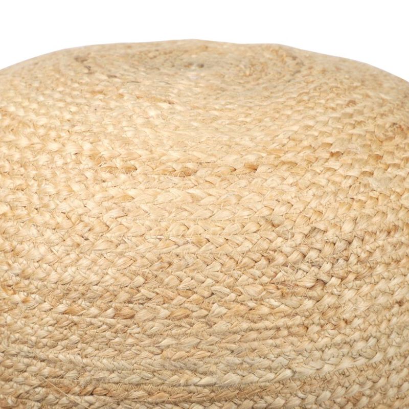 Hivvago 18 Inch Natural And Navy Blue Jute Blend Cylinder Striped Pouf Ottoman