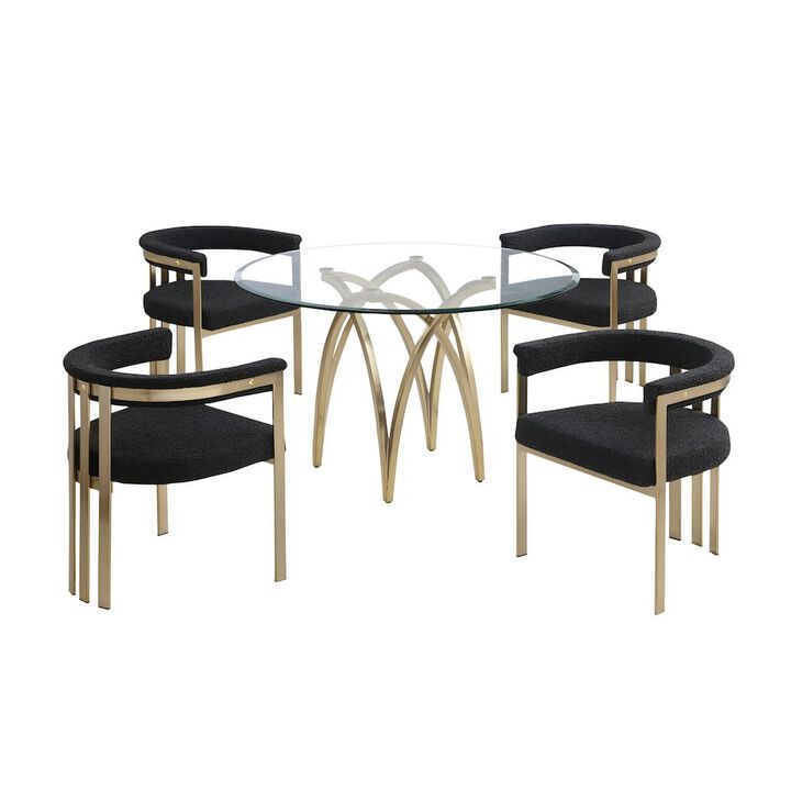Best Quality Furniture 5Pc Round 48X48 Dining Set With 4 Black Boucle Chairs