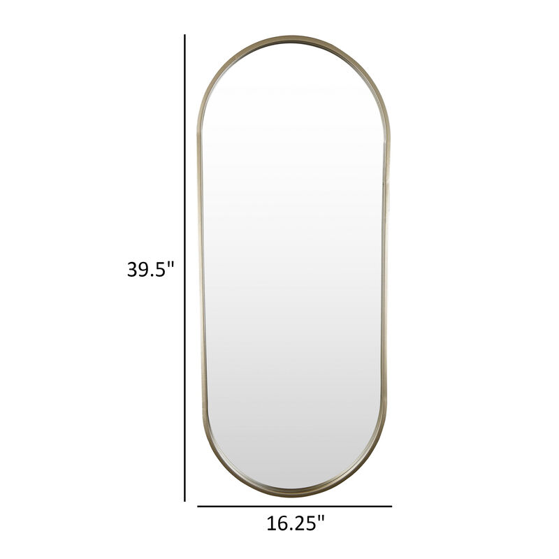 Fenny Wall Mounted Mirror Decor, Oval Shape, 16 x 40, Champagne Metal - Benzara