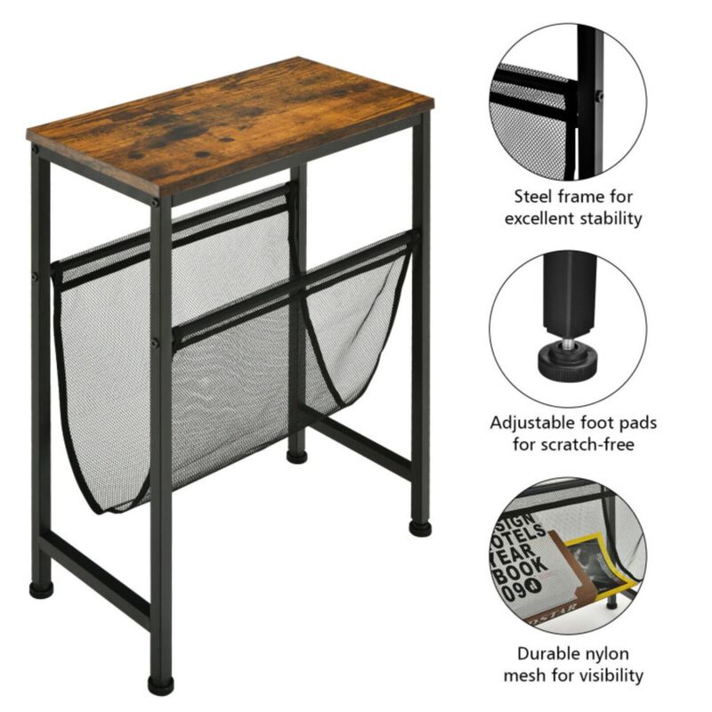 Narrow End Table with Magazine Holder Sling for Small Space image number 4