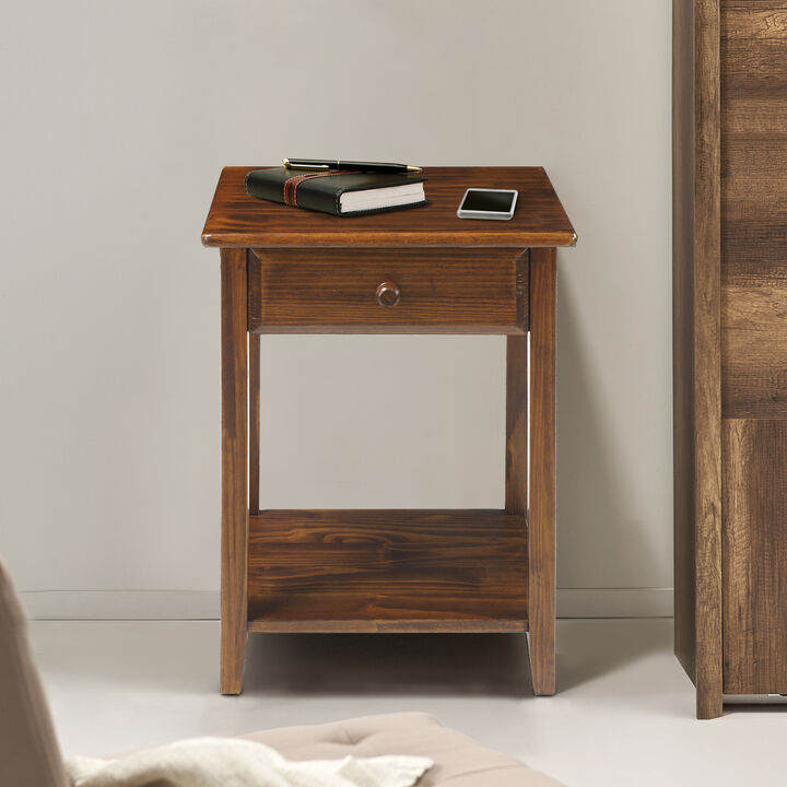 Casual Home Night Owl Nightstand with USB Ports-Warm Brown
