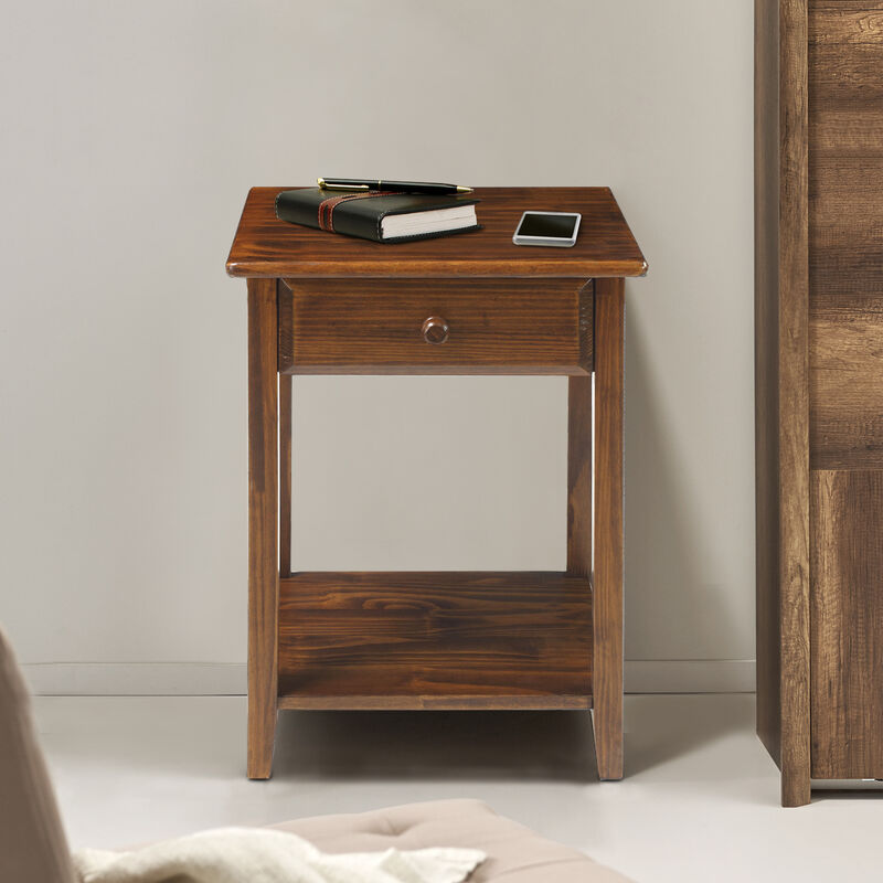 Casual Home Night Owl Nightstand with USB Ports-Warm Brown
