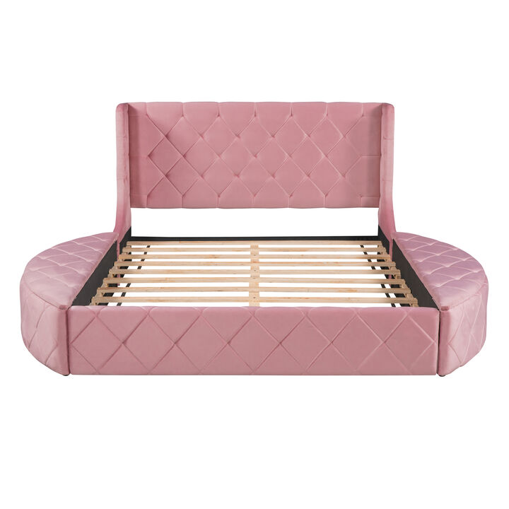 Merax Velvet Upholstered Platform Bed with Storage