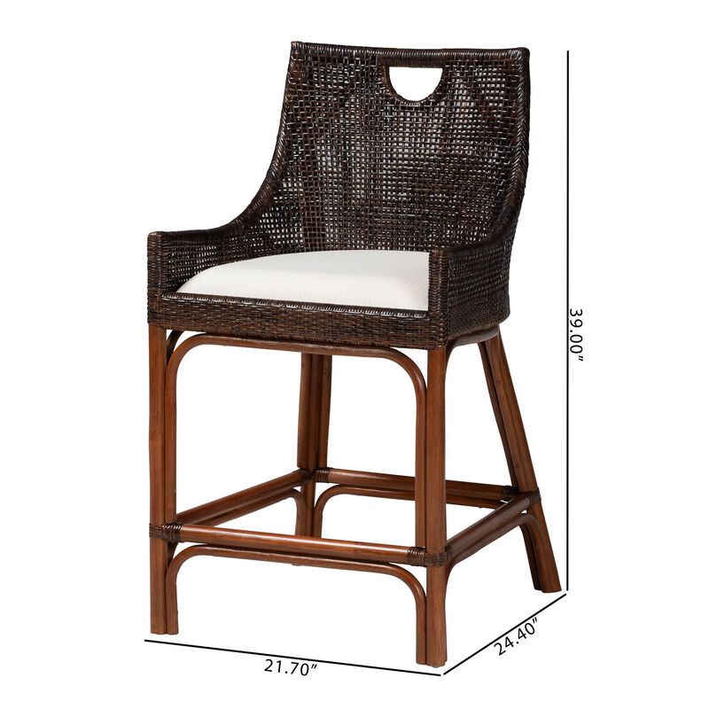 bali & pari Petra Natural Rattan Counter Stool - Handwoven Wicker Accent Stool with Wingback Profile and Cutout Handle, Espresso image number 8