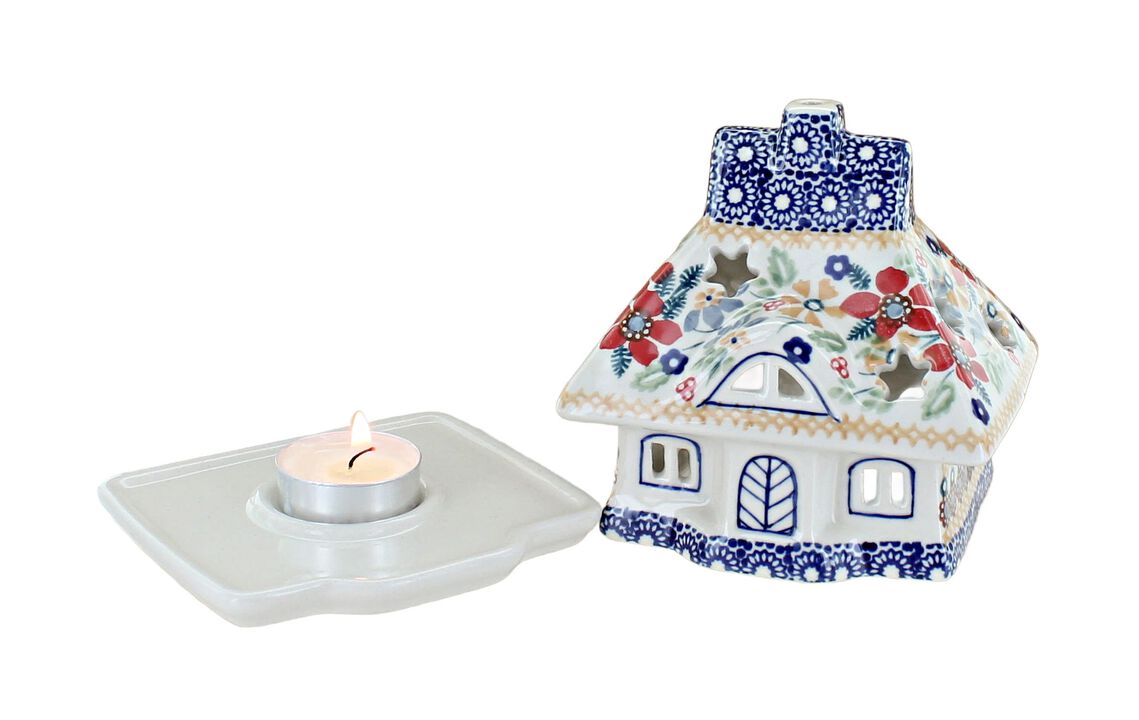 Blue Rose Polish Pottery Red Daisy House Luminary