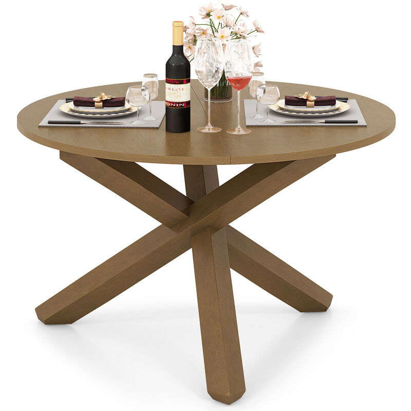 47 Inches Round Dining Table with Solid Acacia Wood Legs for 4-6 Person