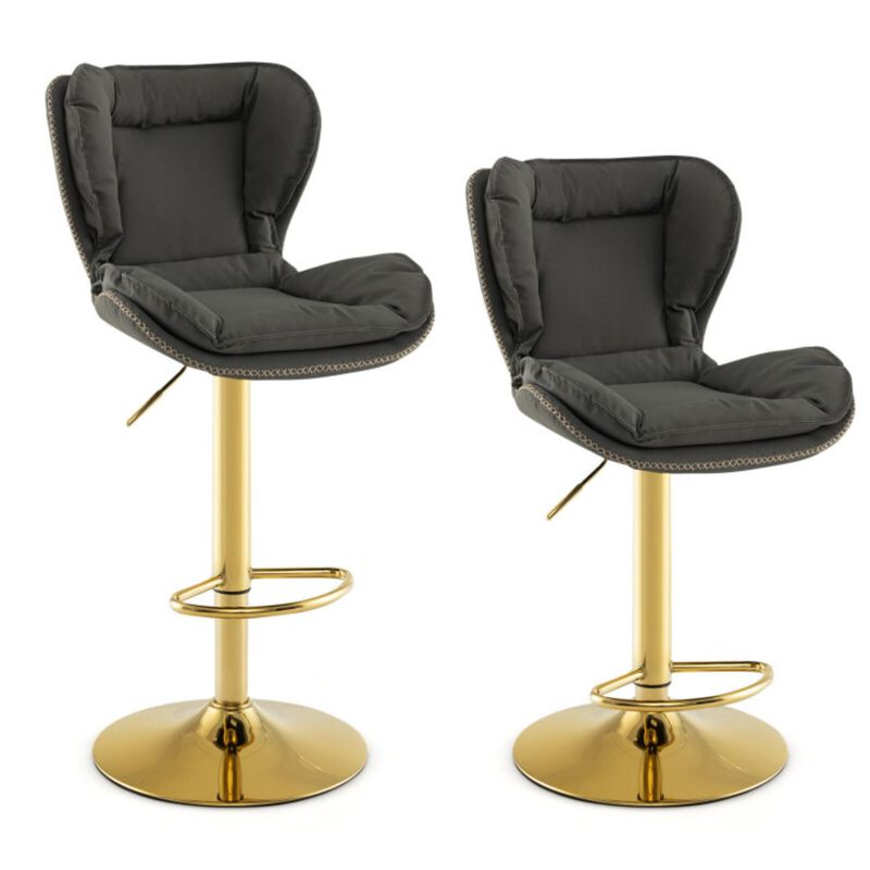 Hivvago Set of 2 Swivel Bar Stools PU Leather Bar Chairs with Footrest and Curved Backrest