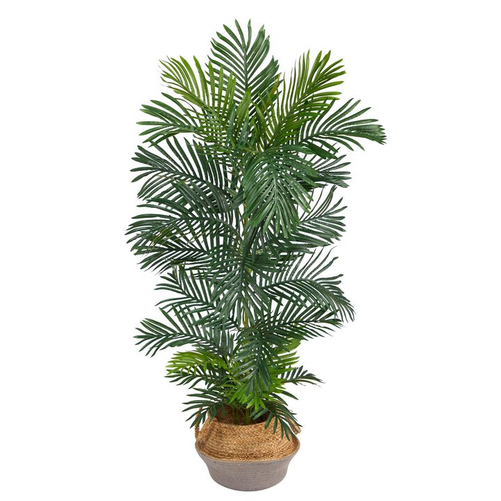 Nearly Natural 5-ft Areca Palm Tree in Jute Gray Planter UV (Indoor/Outdoor)