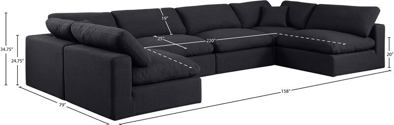 Meridian Furniture Comfy Black Linen Textured Fabric Modular Sectional