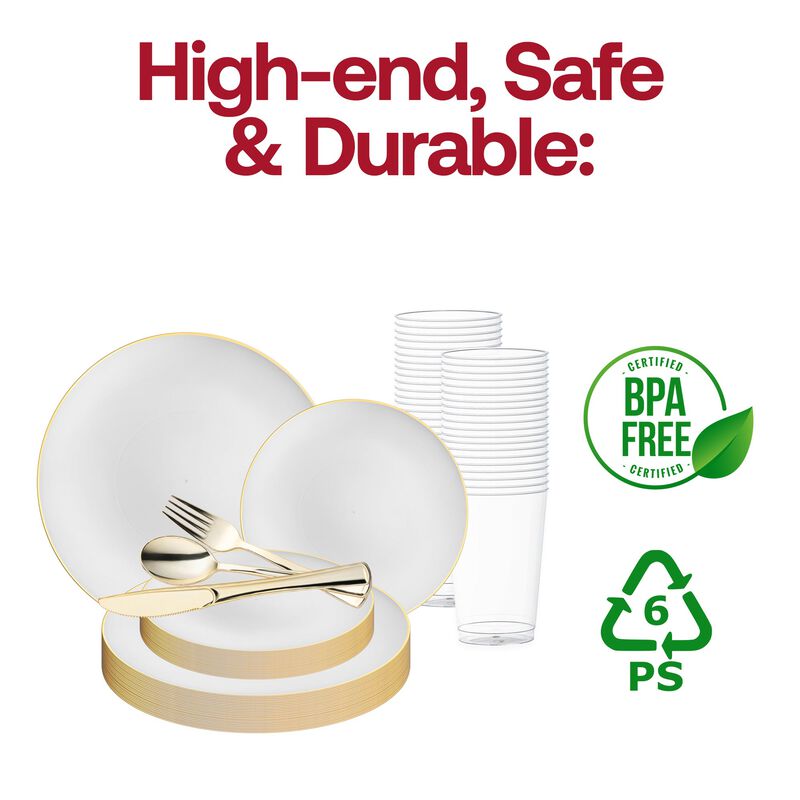 Gold Rim Organic Round Plastic Wedding Value Set image number 4