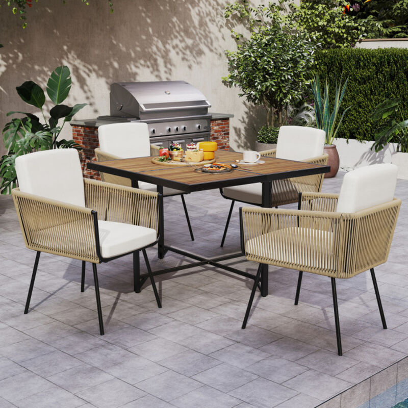 5 Pieces Patio Dining Set with Acacia Wood Tabletop