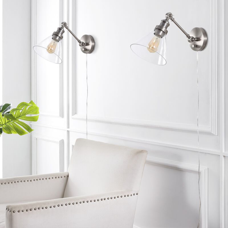 Cowie Iron/Glass Adjustable LED Wall Sconce (Set of 2)