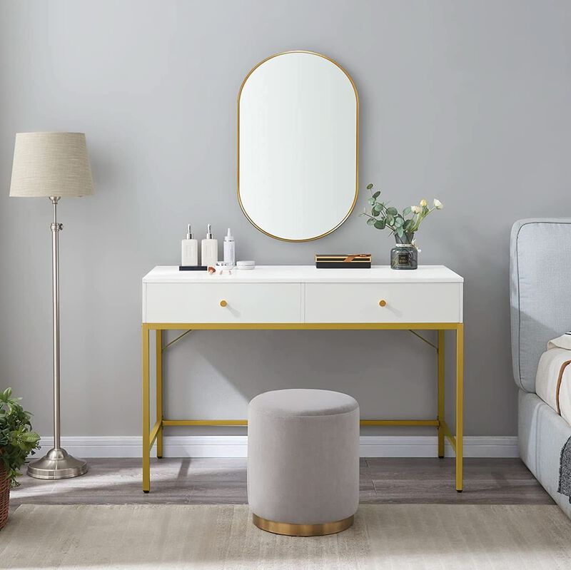 ShipItFurniture White and Gold Vanity Desk with 2 Drawers image number 5