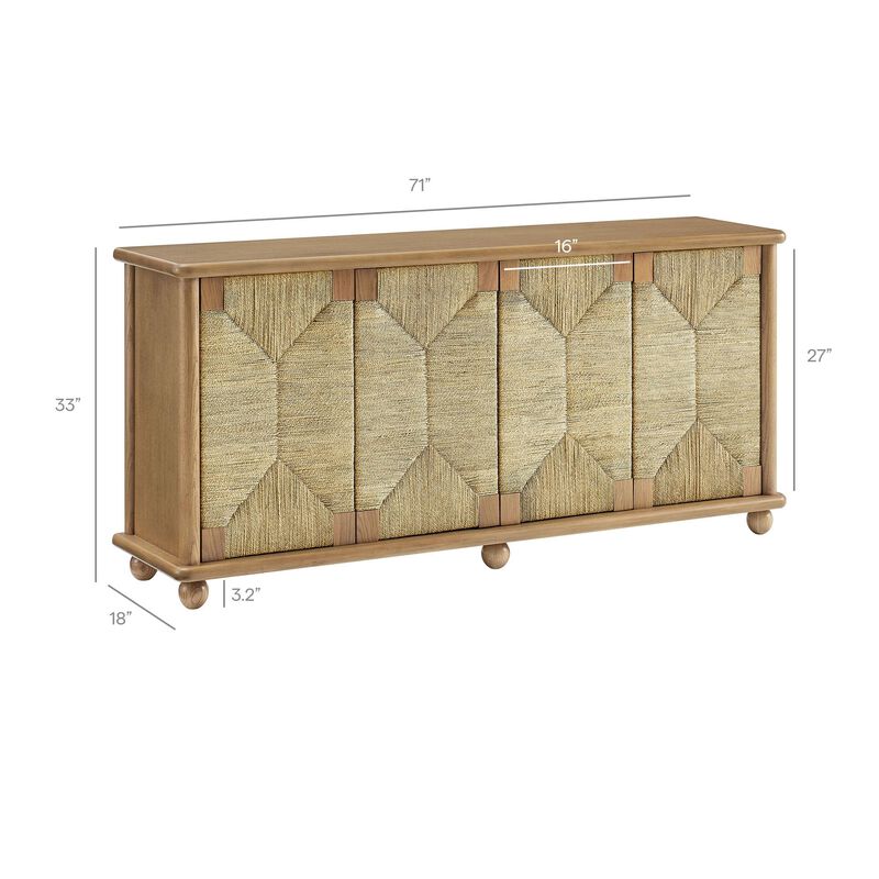 Marola 71 Inch Oak Wood Sideboard with 4 Seagrass Doors image number 2