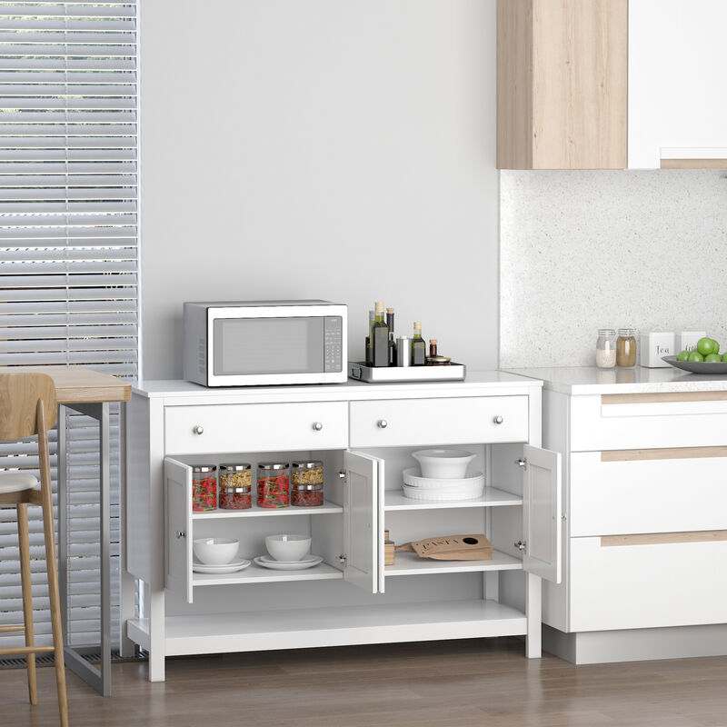 HOMCOM 47" Coffee Bar Cabinet, Sideboard Buffet Cabinet, Accent Kitchen Cabinet with Adjustable Shelves and Drawers for Living Room, White