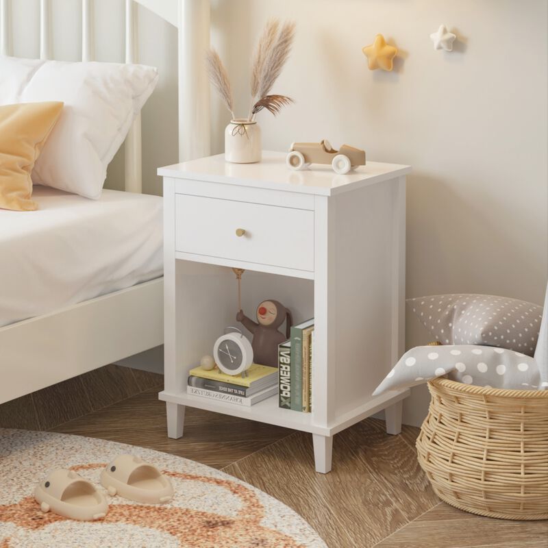26.8" Assembled Wooden Nightstand 1-Drawer 1-Shelf for Kids Adults image number 4