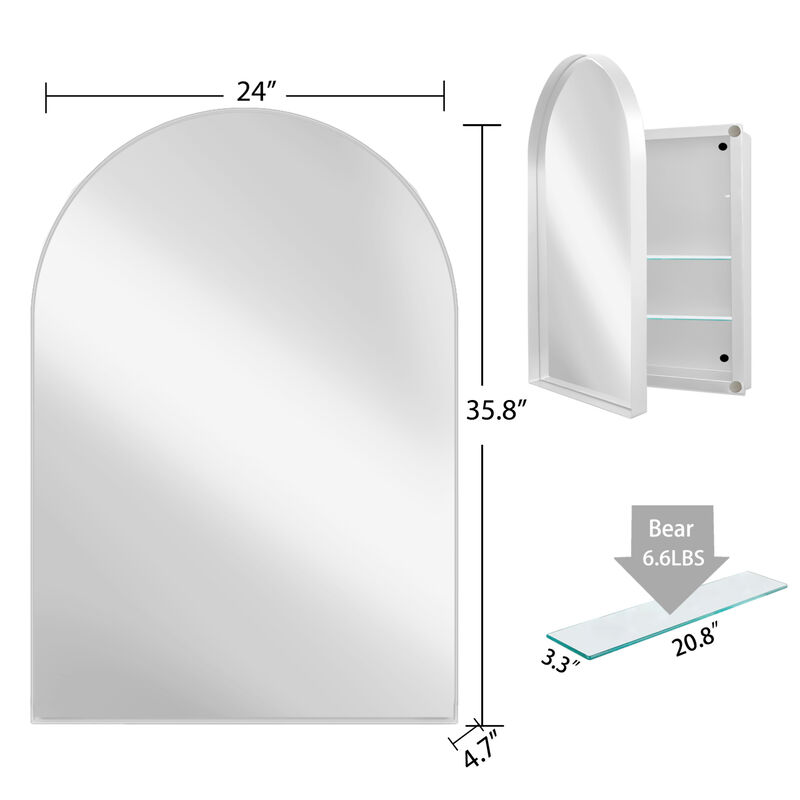 ELEMENT ACE Arched Recessed Medicine Cabinet with Mirror and Adjustable Shelves for Modern Bathroom Storage Solutions image number 8