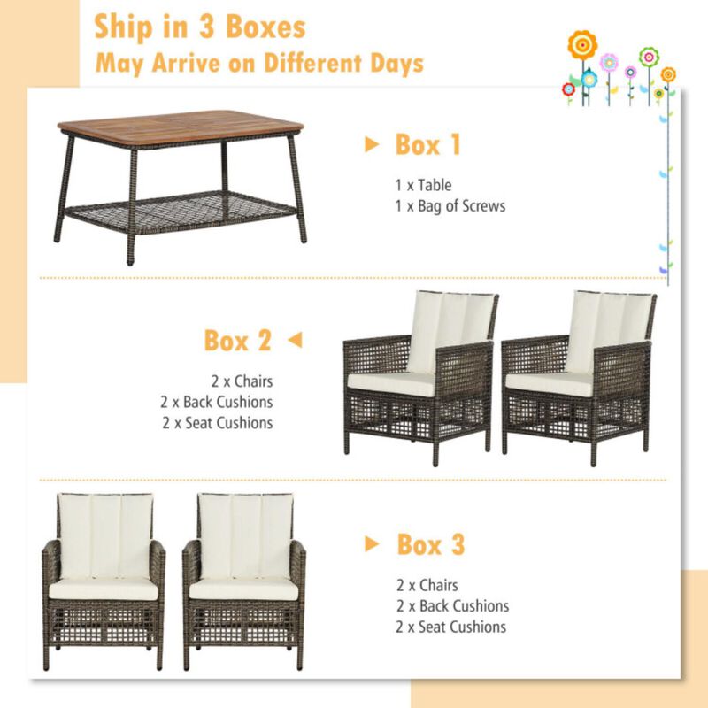 Hivvago 5 Pieces Patio Rattan Furniture Set Cushioned Sofa Armrest Wooden Tabletop